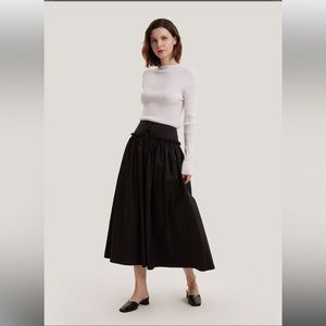 NWT Gentle Herd Buttoned A-Line Cotton-Blend Maxi Skirt - Black, M